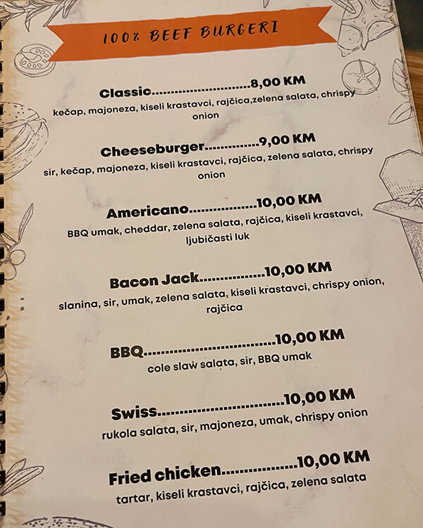 Little house mostar menukaart burgers