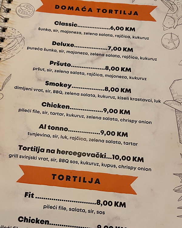 Little house mostar menukaart tortilla
